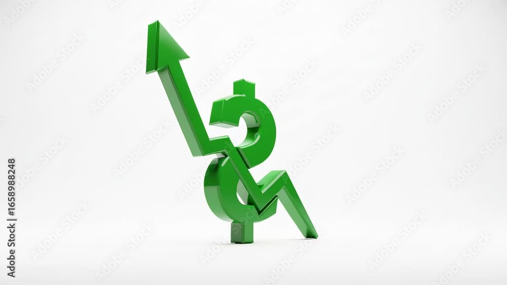 Green dollar sign symbol with upward arrow rotating. Financial growth, earning income, and money exchange concept animation. Green dollar sign symbol with upward arrow rotating. Financial growth, earning income, and money exchange concept animation.