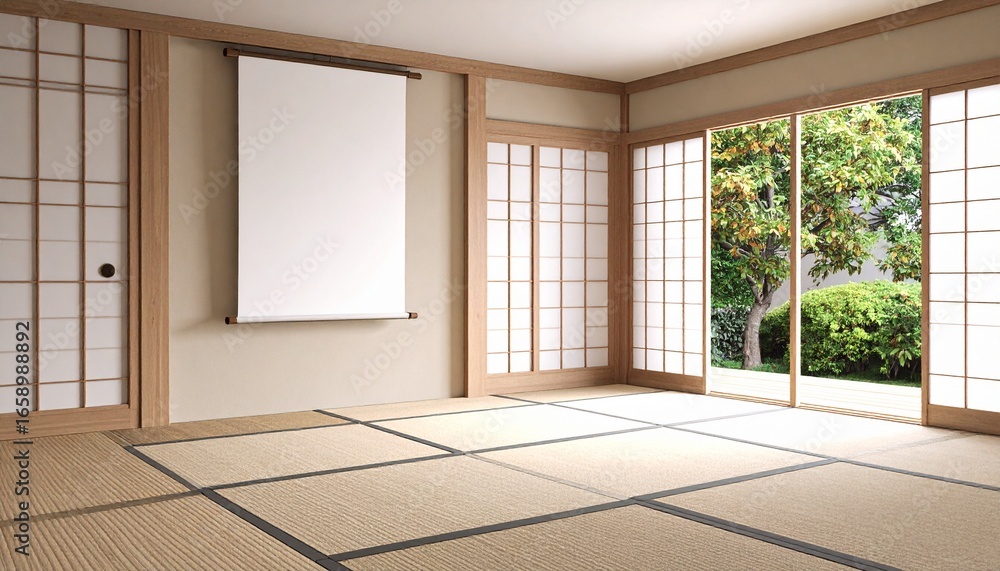 Obraz premium 和室の障子と掛け軸風モックアップ 