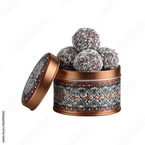 Delicious Chocolate Coconut Truffles in Ornate Tin