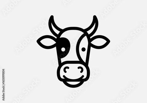 Line art illustration of a cow's head with black and white spots.