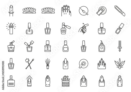 Set of nail manicure icons in vector format for graphic design.