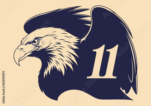 Eagle head graphic design with number 11.