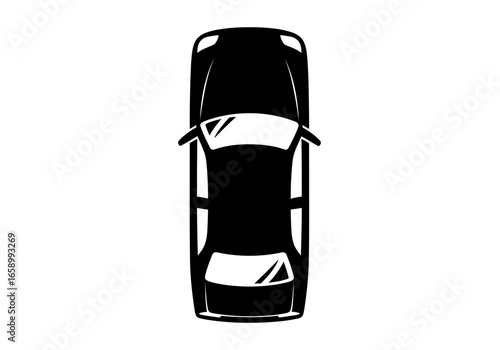 Overhead view of a black car, graphic illustration of a vehicle.