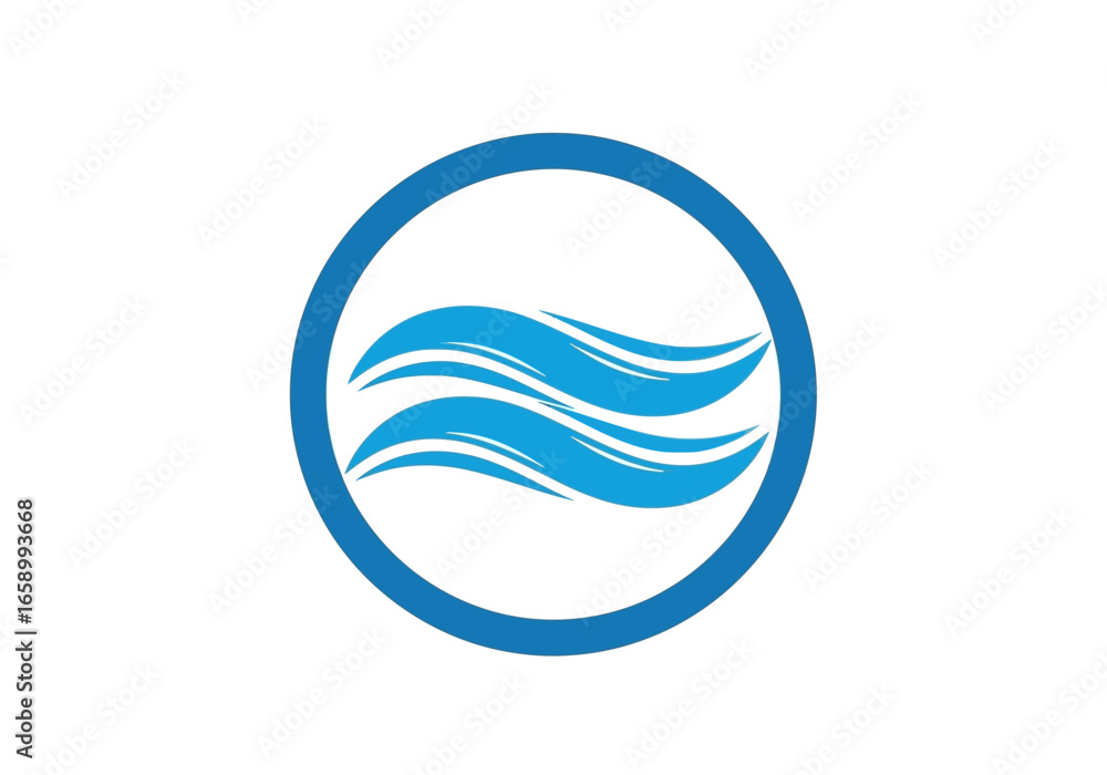 Naklejka premium Blue circular logo design with stylized water waves.