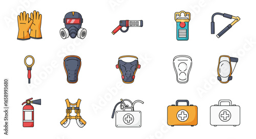 Collection of safety equipment and tools for various industrial and emergency situations.