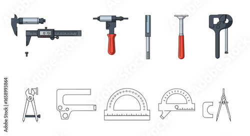 Collection of various precision measuring and workshop tools.