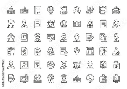 Set of education icons in outline style for graphic and web design.