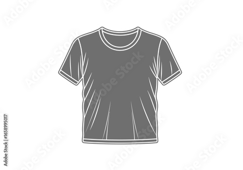Gray short-sleeved T-shirt with round neck, isolated on white background.