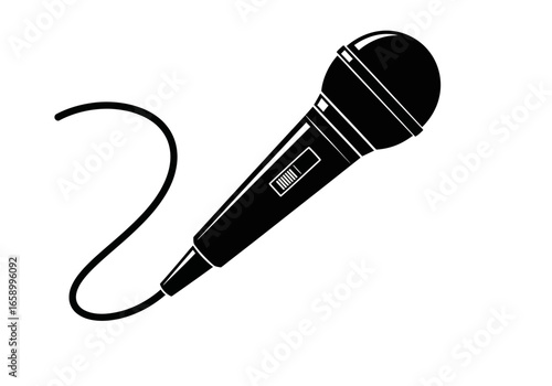A black wired microphone with a coiled cable, ready for audio capture and performance.
