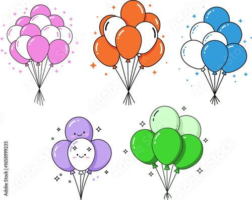 Colorful balloons in various styles and arrangements for celebration  