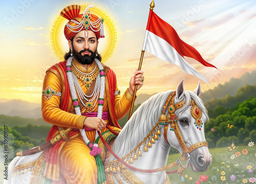 Wallpaper Mural Illustration of baba ramdev on horse Clouds & Rays
 Torontodigital.ca