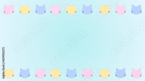 スライドする猫のシルエット装飾線　青グラデーション背景