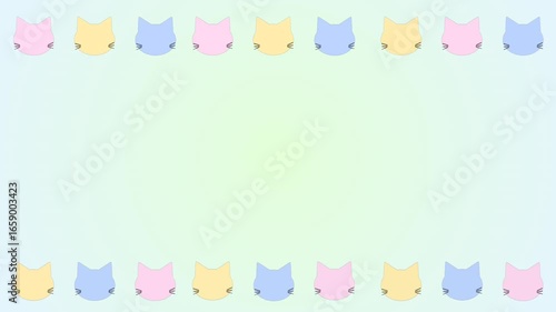 スライドする猫のシルエット装飾線　緑グラデーション背景
