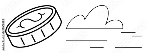 Coin with dollar sign floating near a cloud, symbolizing digital currency, cloud storage, and financial innovation. Ideal for finance, technology, cryptocurrency, cloud computing, savings economy
