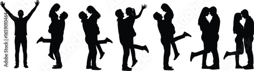 Romantic couple silhouette, love and affection, joyful moments, intimate embrace, sunset kiss, relationship goals, happiness, unity, passion, togetherness, emotional bond, romantic pose