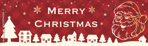 クリスマス　バナー　サンタクロース　街並み　シルエット　デザイン　背景　フレーム　壁紙　イラスト素材
