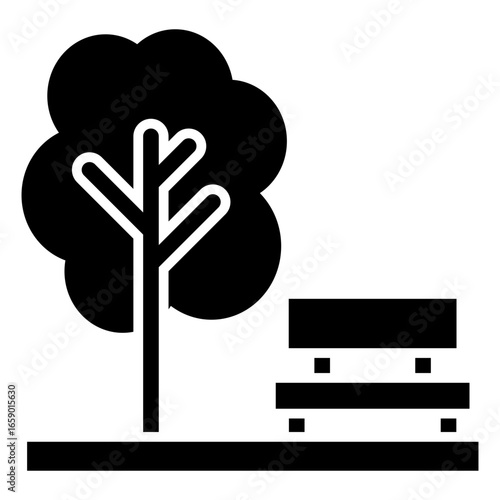 park tree with wooden bench 