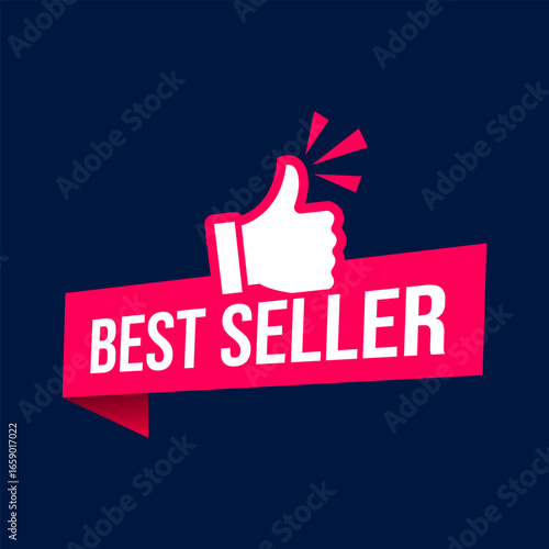 red vector illustration banner best seller with thumbs up