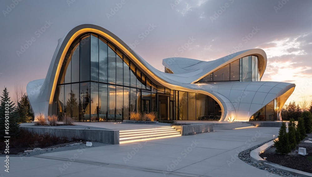 Obraz premium Modern architectural home at sunset