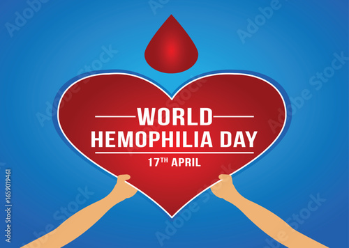 World hemophilia day awareness with heart and blood drop medical illustration with dna strand and blood drop