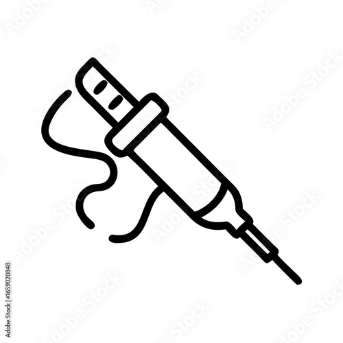 Soldering iron icon, showing a sleek design of a tool with wire and connector for various electronic projects.