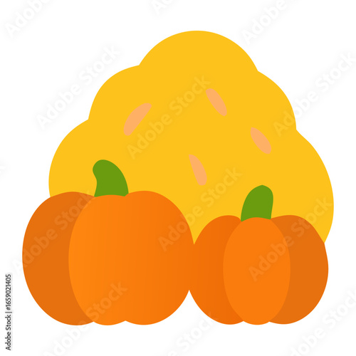 Autumn harvest pumpkin celebrating seasons bounty, cartoon pumpkins against yellow background. Perfect for autumnthemed designs, harvest celebrations, seasonal graphics.