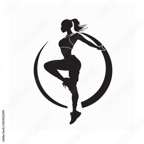 Active Woman Performing Zumba Dance Vector Logo for Health and Wellnes