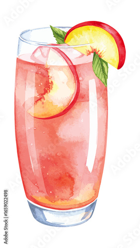Watercolor Illustration of Classic Bellini Cocktail – Peach and Prosecco Drink