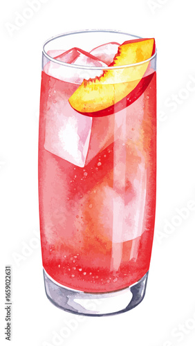 Watercolor Illustration of Classic Bellini Cocktail – Peach and Prosecco Drink