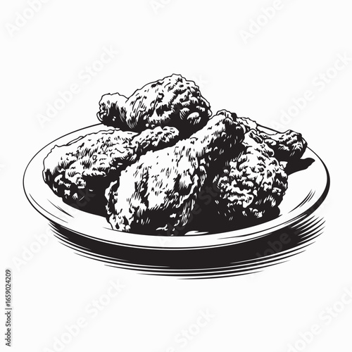 Delicious Crispy Fried Chicken Thighs Served Plate image vector on white background