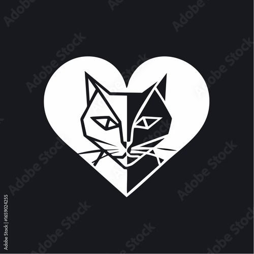 Free Download Geometric Heart Cat - Modern Abstract Low-Poly Vector Design, Sharp Angles and Faceted Art - GFXLoad
