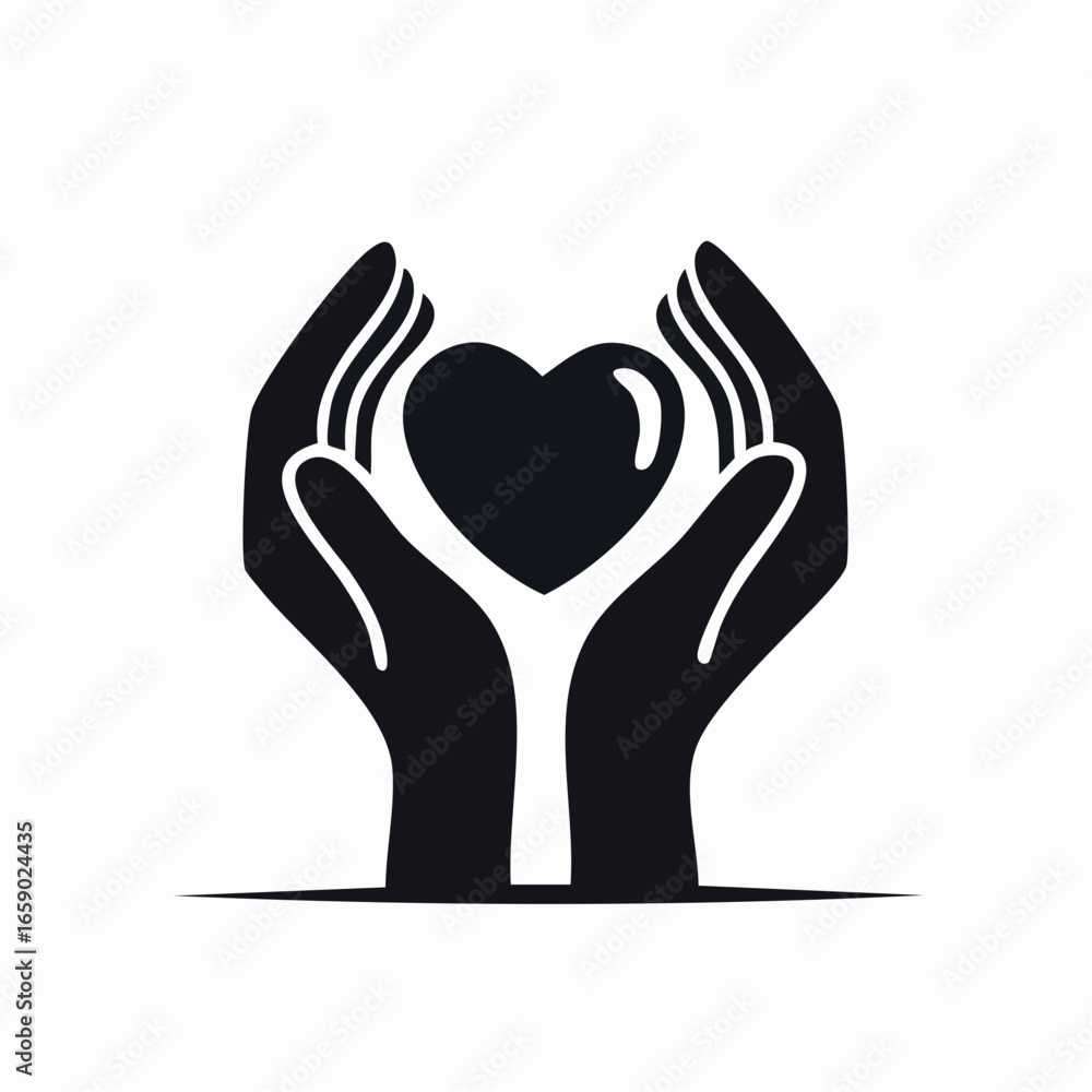 Obraz premium Embrace and Protect A Minimalist Heart Symbol in Cupped Hands | Symbol of Care, Love, and Support