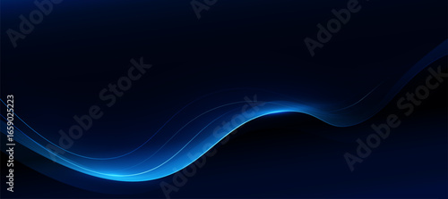 Technology digital blue lines flow on dark background. Modern tech banner for Corporate business concept