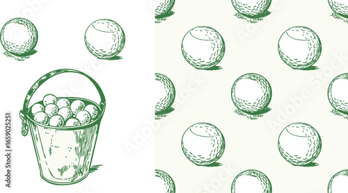 Golf Balls Seamless Pattern – Vintage Sports Illustration Vector Art
