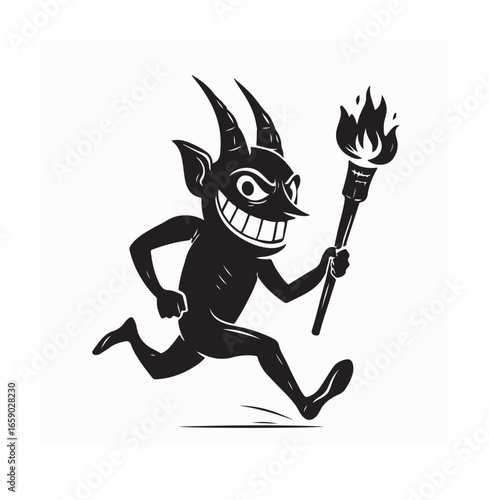 Running Demon Torch Character Simple Design Vector on white background