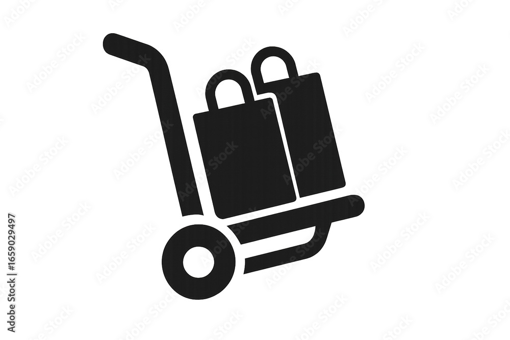 A simple silhouette of a hand truck carrying two boxes against a stark black background image style A simple silhouette of a hand truck carrying two boxes against a stark black background image style