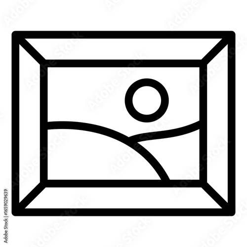 painting outline icon representing framed art piece in museum gallery