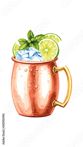 Watercolor Illustration of Moscow Mule Cocktail