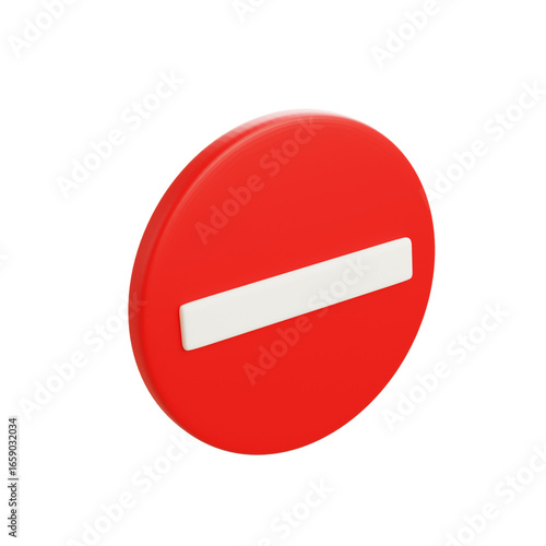 3D render of a circular red no entry road sign with white horizontal bar, isolated on white background for traffic regulation and safety. Free Download 3D render of a circular red no entry road sign with white horizontal bar, isolated on white background for traffic regulation and safety. - GFXLoad