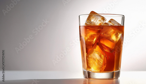 Refreshing iced tea in a glass with ice cubes