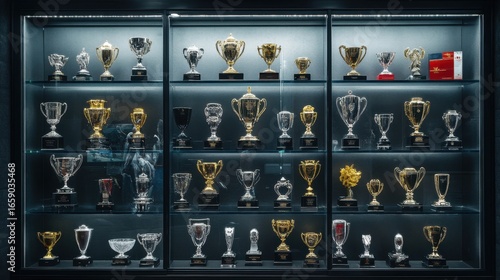 Display of Trophies and Awards in a Modern Glass Cabinet