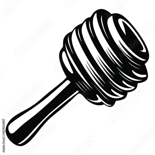 Vintage Black and White Honey Dipper with Elegant Design Elements Depicted