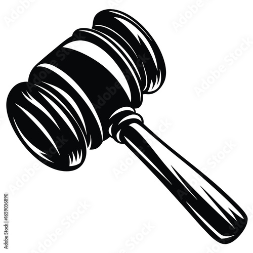 Stylized vector illustration of a gavel for legal concepts in black and white