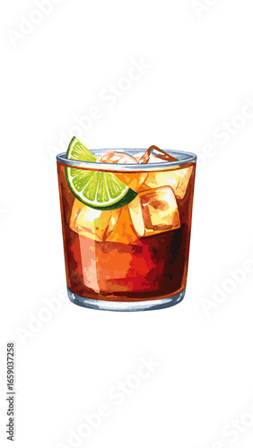 Watercolor Illustration of Dark ’n’ Stormy Cocktail