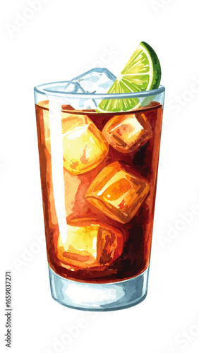 Watercolor Illustration of Dark ’n’ Stormy Cocktail