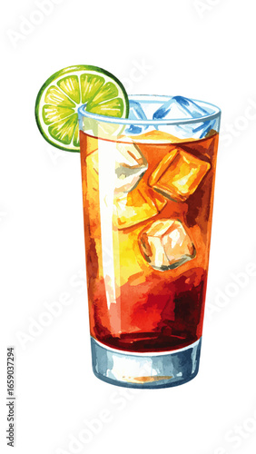 Watercolor Illustration of Dark ’n’ Stormy Cocktail
