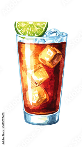Watercolor Illustration of Dark ’n’ Stormy Cocktail