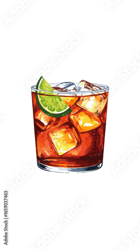 Watercolor Illustration of Dark ’n’ Stormy Cocktail