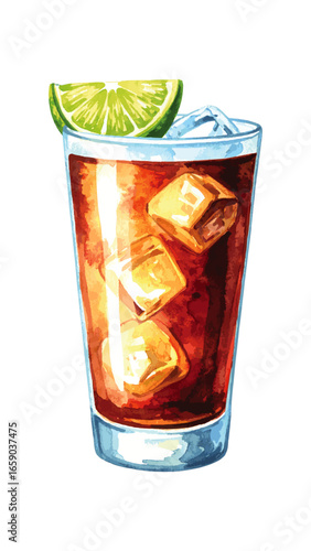 Watercolor Illustration of Dark ’n’ Stormy Cocktail