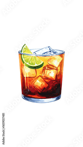 Watercolor Illustration of Dark ’n’ Stormy Cocktail